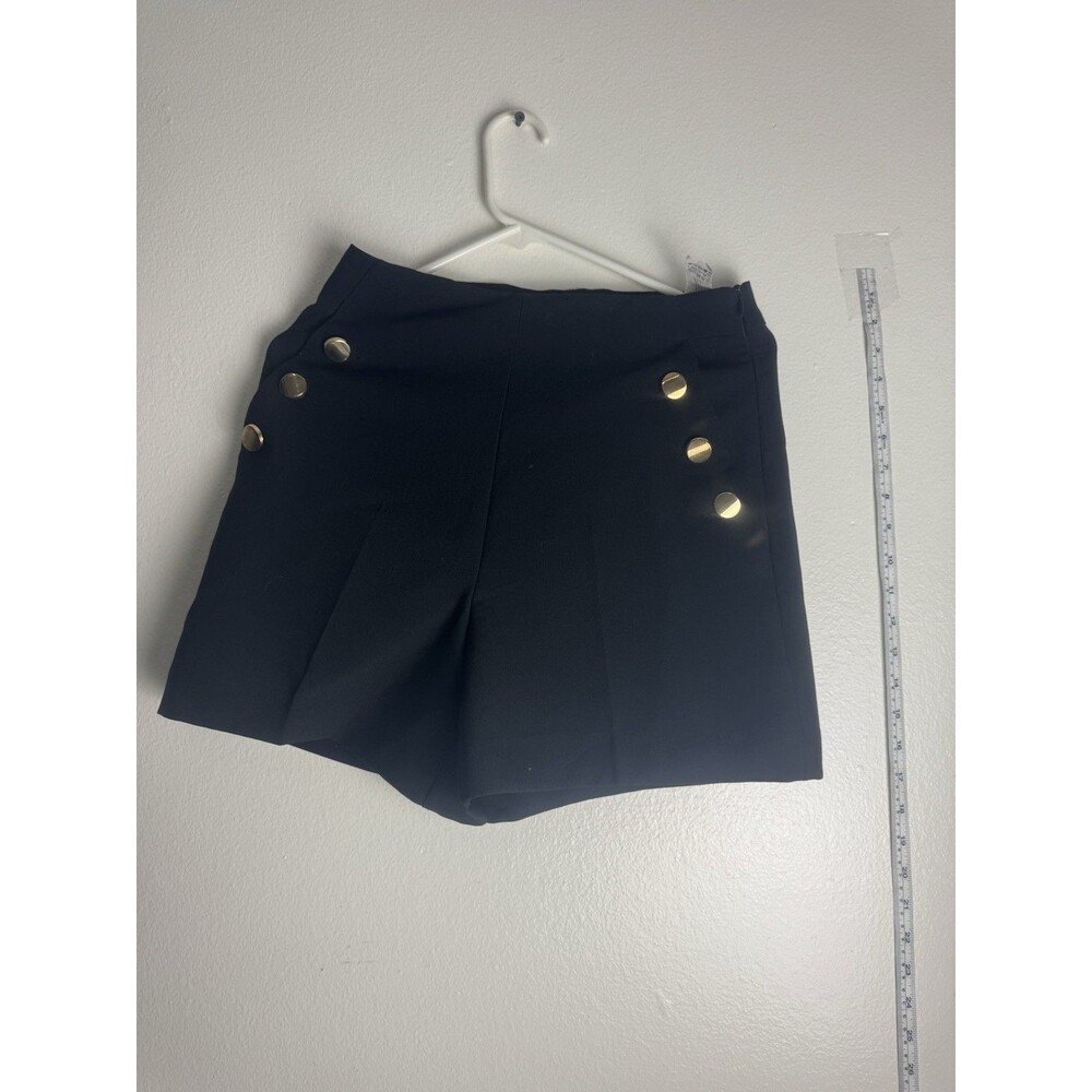 Zara Black High Waist Sailor Shorts Women’s Size S Gold Button Skort